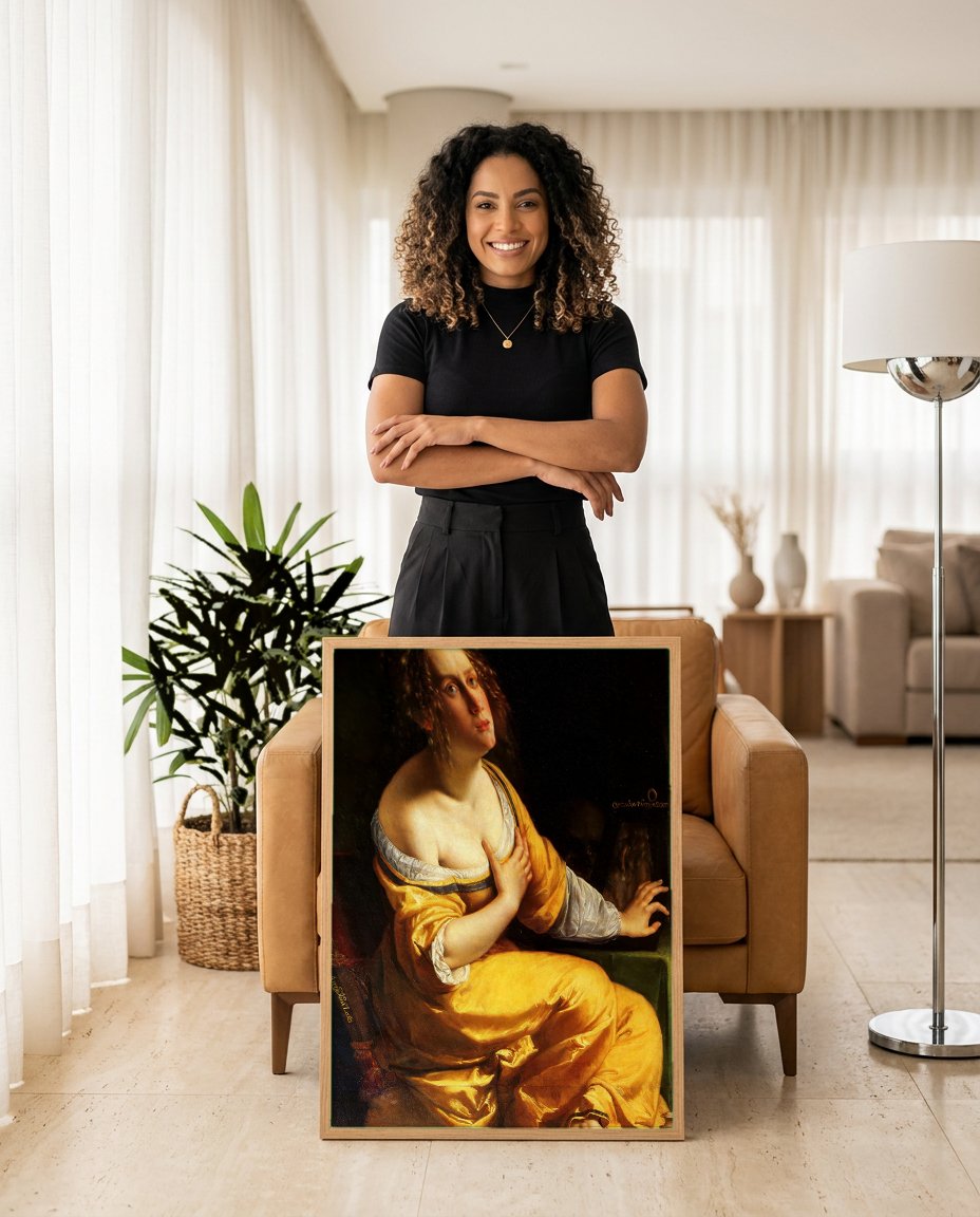 Quadro Decorativo Maria Madalena - Artemisia Gentileschi com modelo em ambiente