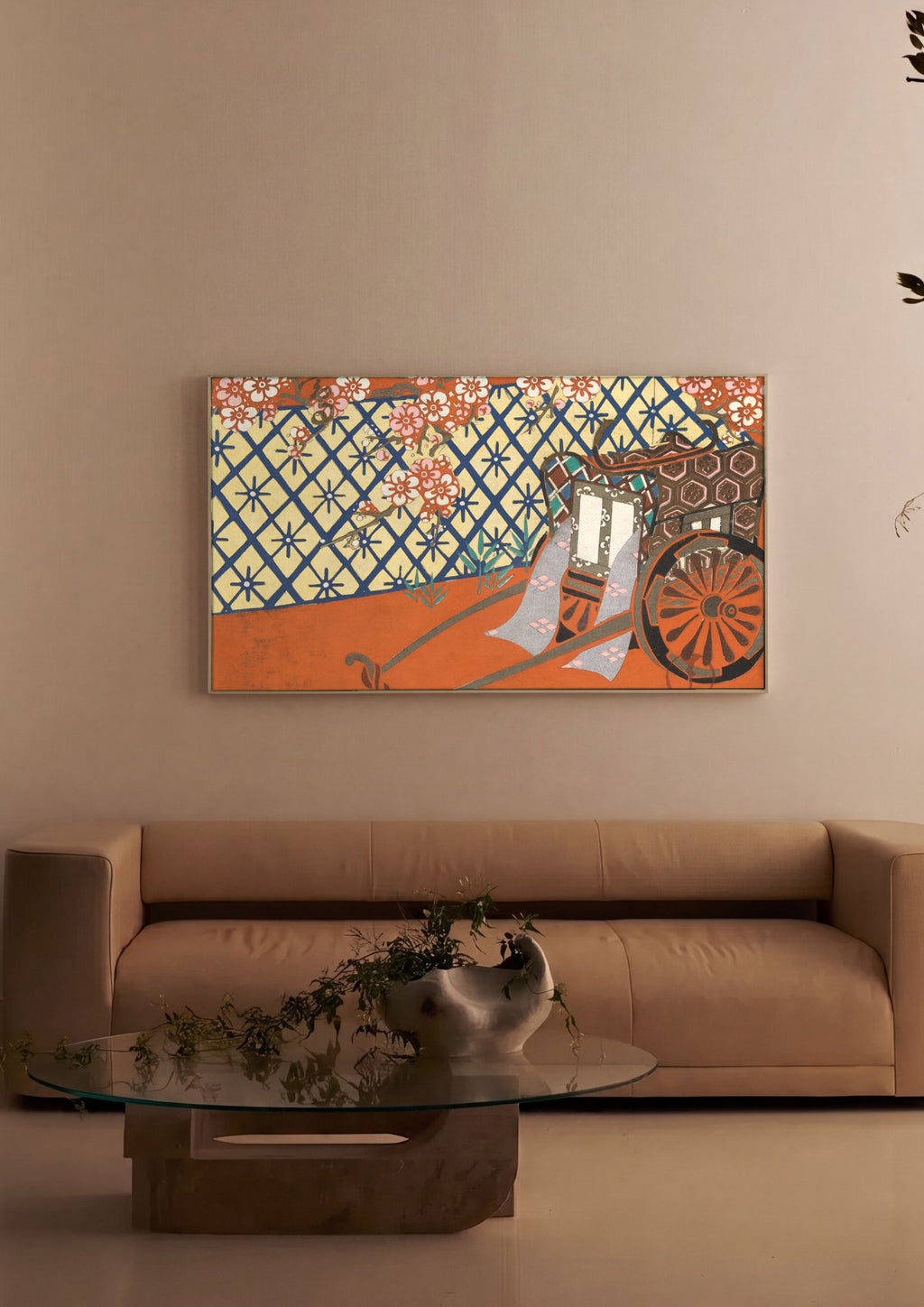 Quadro Decorativo Carroça e Flores - Kamisaka Sekka em ambiente decorado