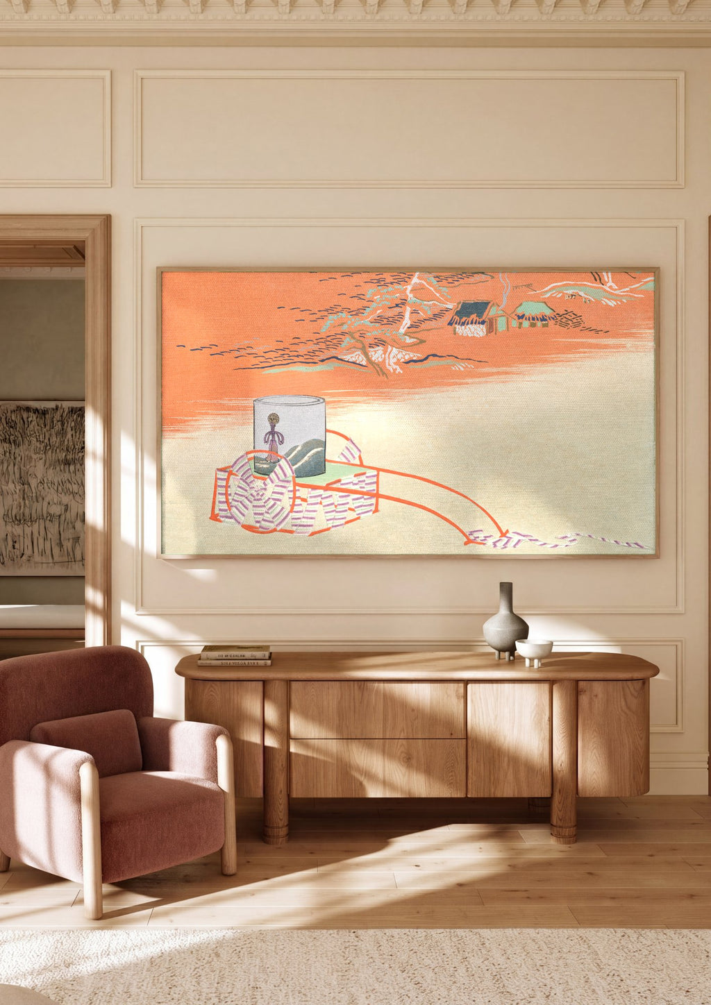 Quadro Decorativo Japonês Abstrato - Kamisaka Sekka em ambiente decorado