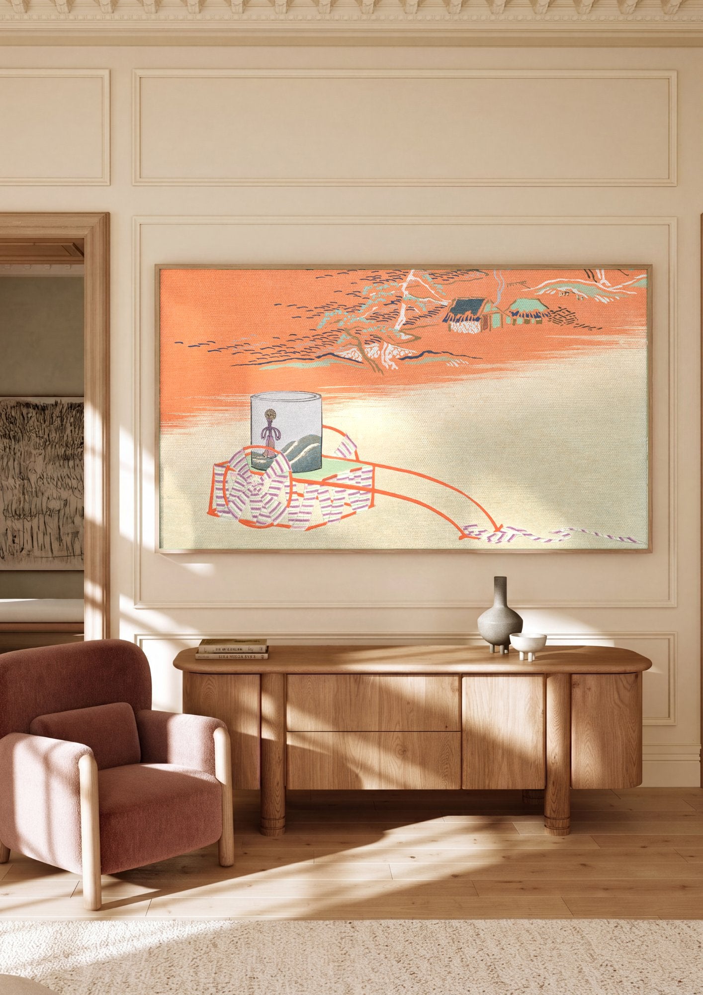 Quadro Decorativo Japonês Abstrato - Kamisaka Sekka em ambiente decorado