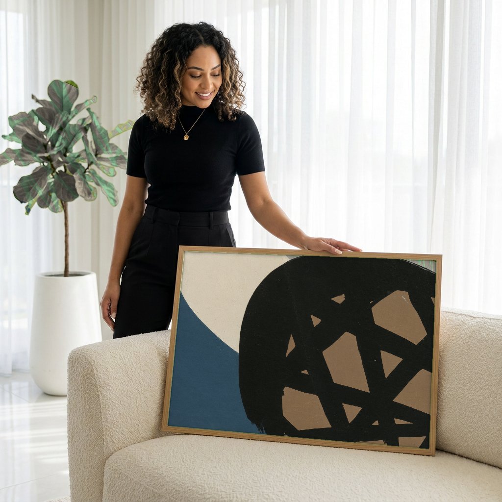 Quadro Decorativo Garça e Reflexos - Kamisaka Sekka com modelo em ambiente