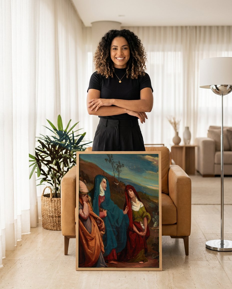 Quadro Decorativo Lamentação - Józef Simmler com modelo em ambiente