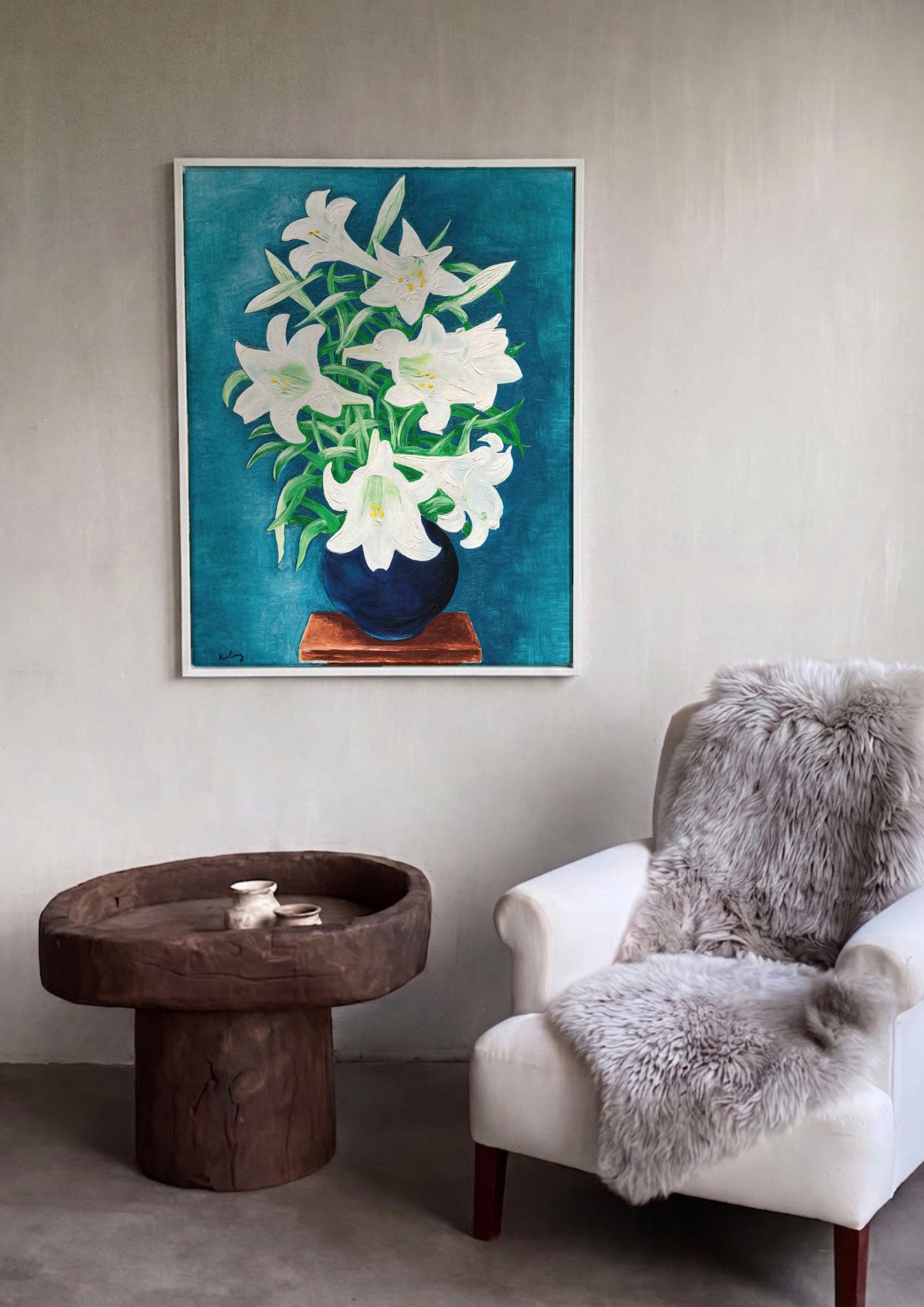 Quadro Decorativo Lírios em Vaso Azul - Moïse Kisling em ambiente decorado