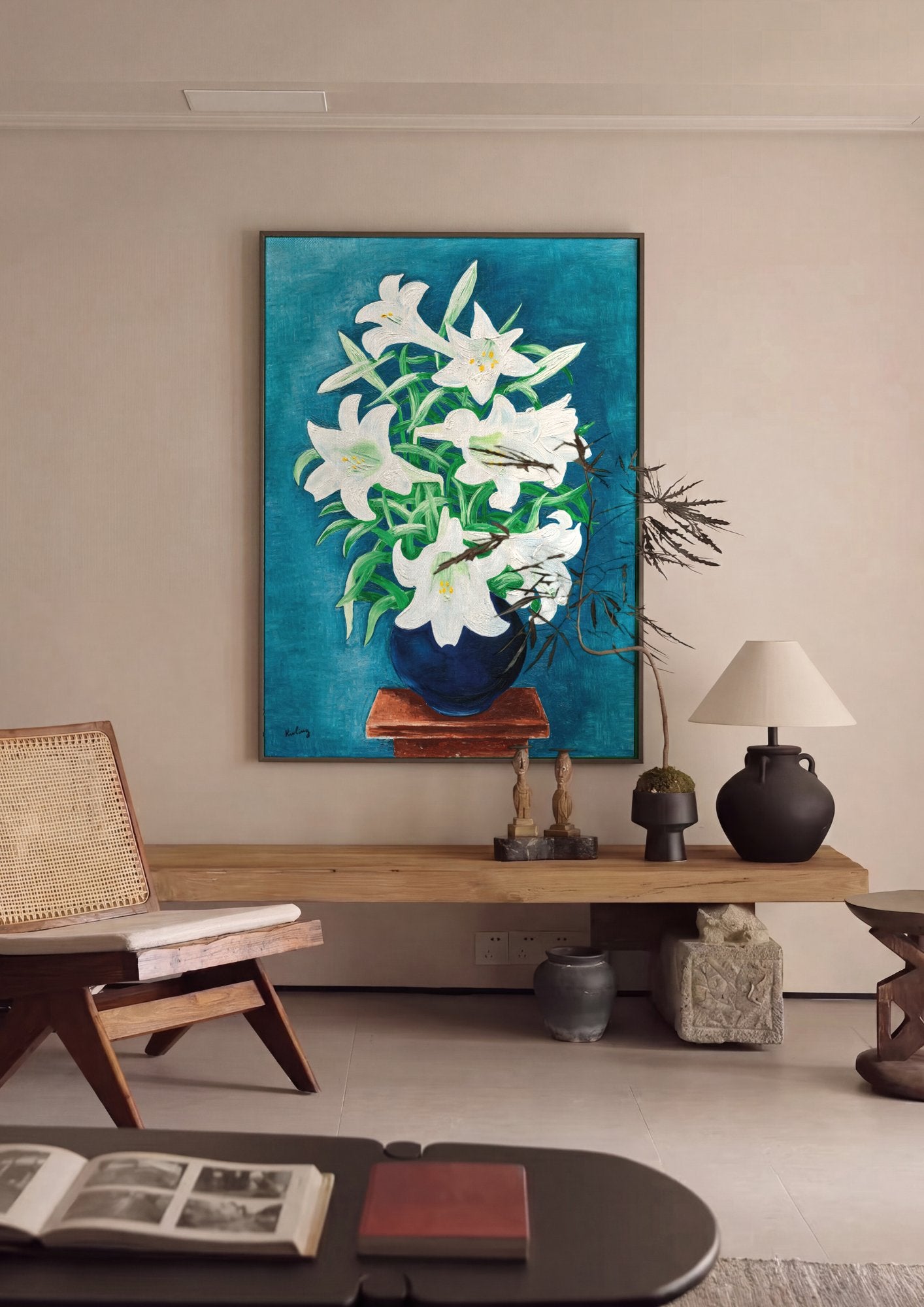 Quadro Decorativo Lírios em Vaso Azul - Moïse Kisling em ambiente decorado