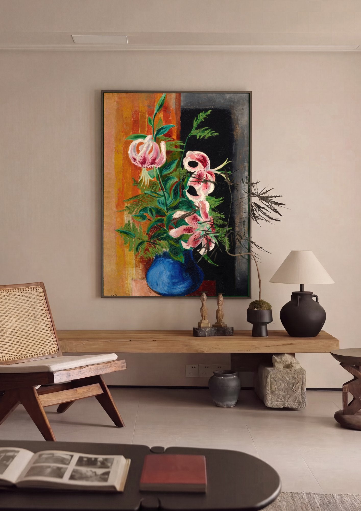 Quadro Decorativo Lírios em Vaso Azul - Moïse Kisling em ambiente decorado