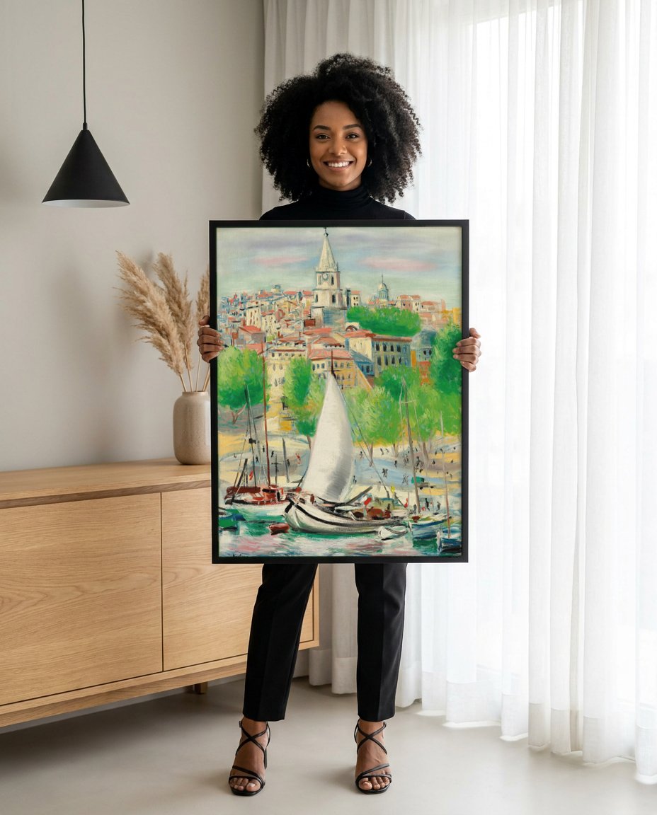 Quadro Decorativo Marinha em Marselha - Moïse Kisling com modelo em ambiente