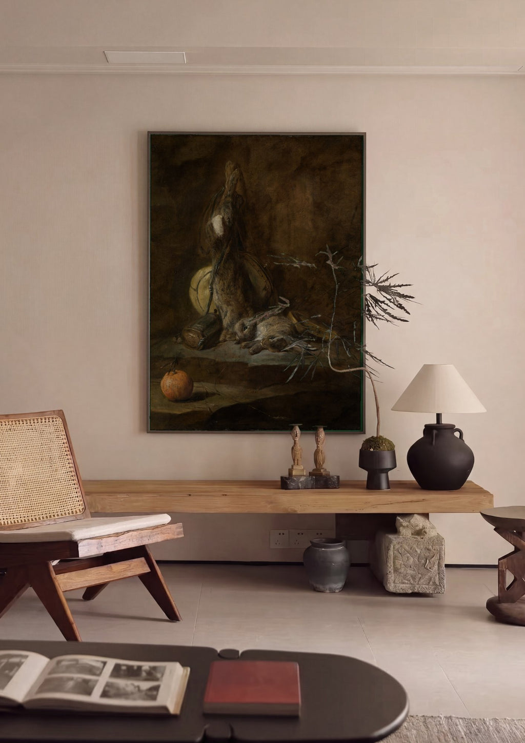 Quadro Decorativo A Lebre e o Coelho Mortos - Jean Siméon Chardin em ambiente decorado