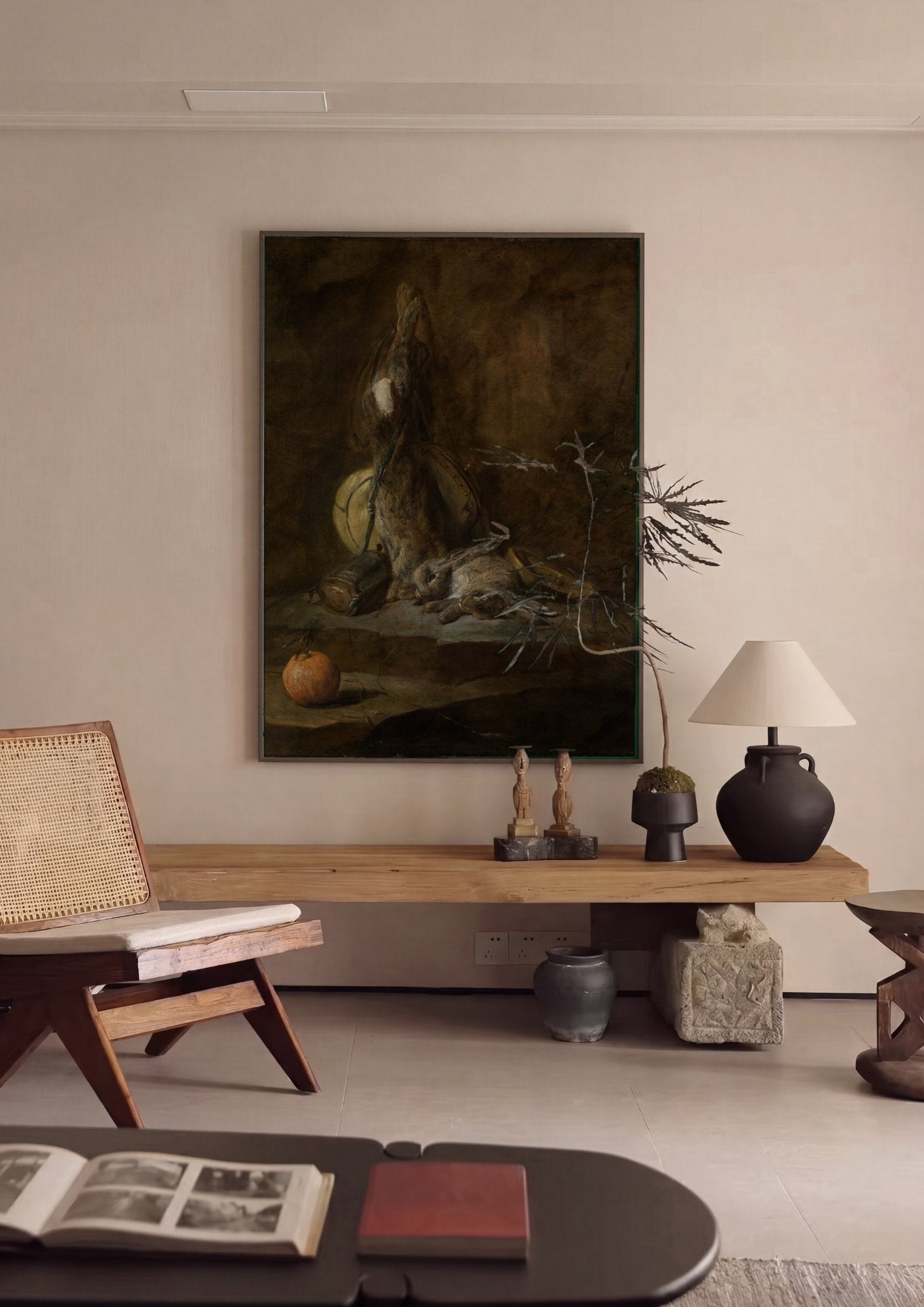 Quadro Decorativo A Lebre e o Coelho Mortos - Jean Siméon Chardin em ambiente decorado