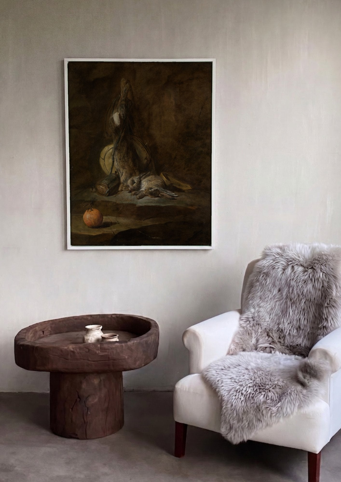 Quadro Decorativo A Lebre e o Coelho Mortos - Jean Siméon Chardin em ambiente decorado