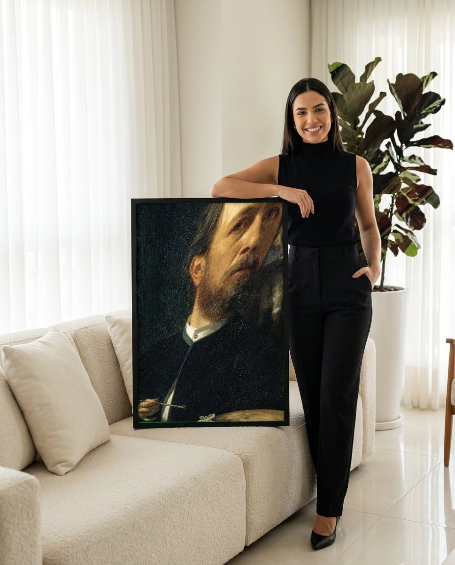 Quadro Decorativo Autorretrato com a Morte Tocando Violino - Arnold Böcklin com modelo em ambiente