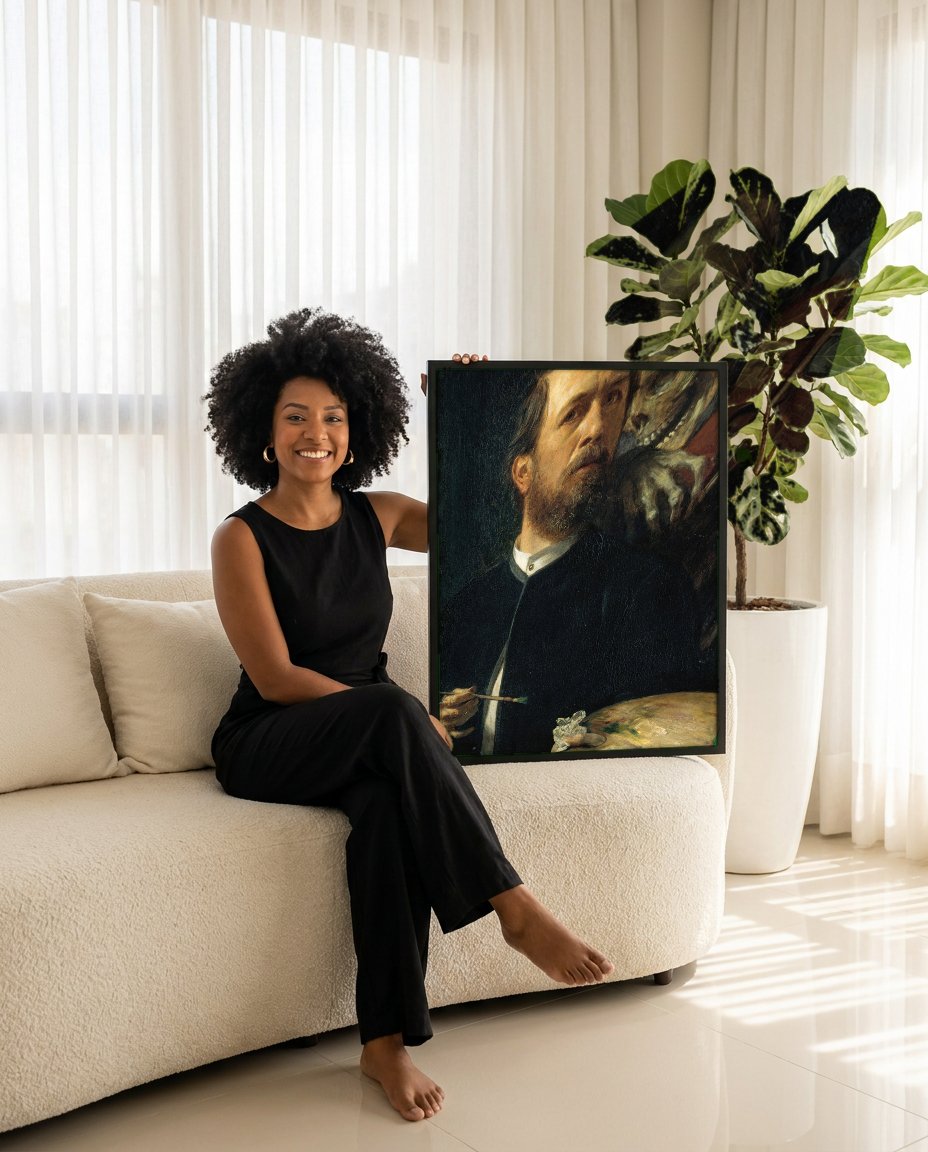 Quadro Decorativo Autorretrato com a Morte Tocando Violino - Arnold Böcklin com modelo em ambiente