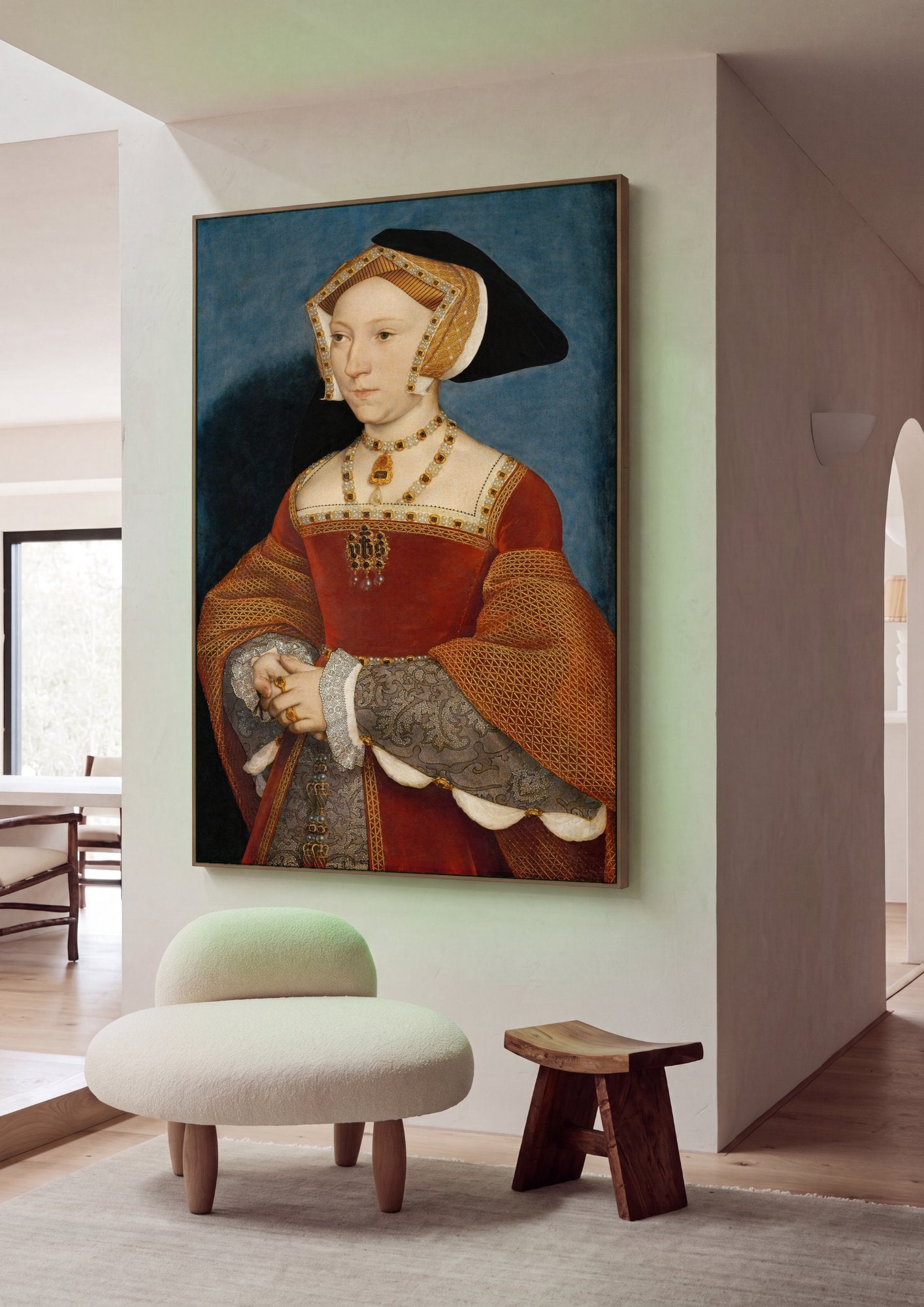 Quadro Decorativo Retrato de Jane Seymour - Hans Holbein, o Jovem em ambiente decorado