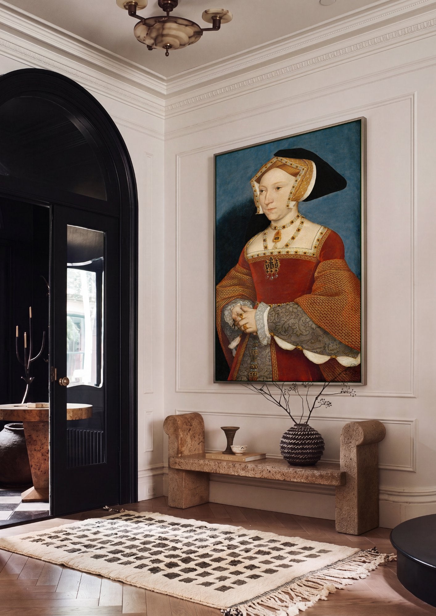 Quadro Decorativo Retrato de Jane Seymour - Hans Holbein, o Jovem em ambiente decorado