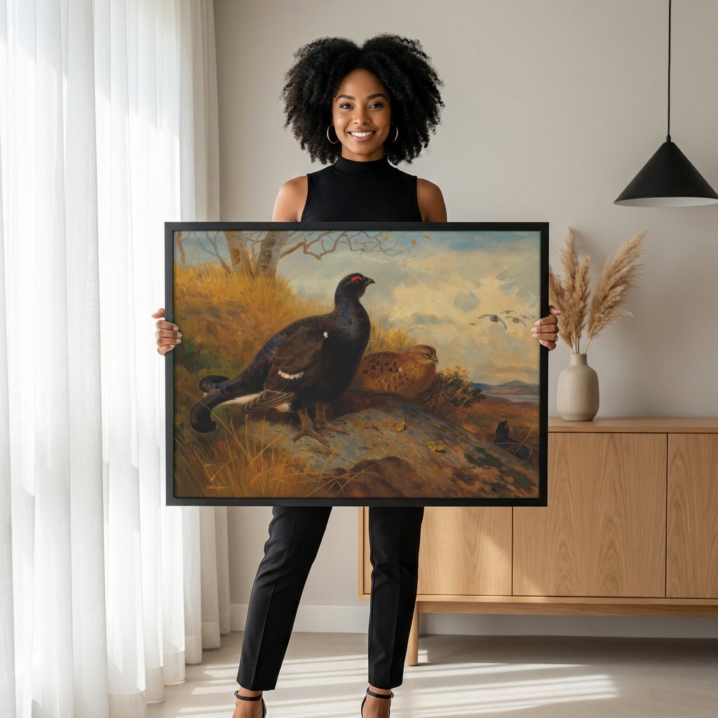 Quadro Decorativo Aves de Caça no Campo - Thorburn com modelo em ambiente