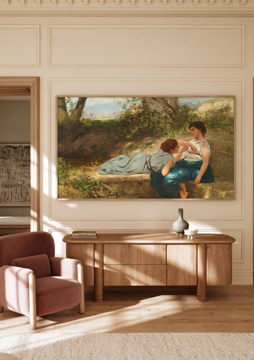 Quadro Decorativo Duas Mulheres no Campo - Henryk Siemiradzki em ambiente decorado