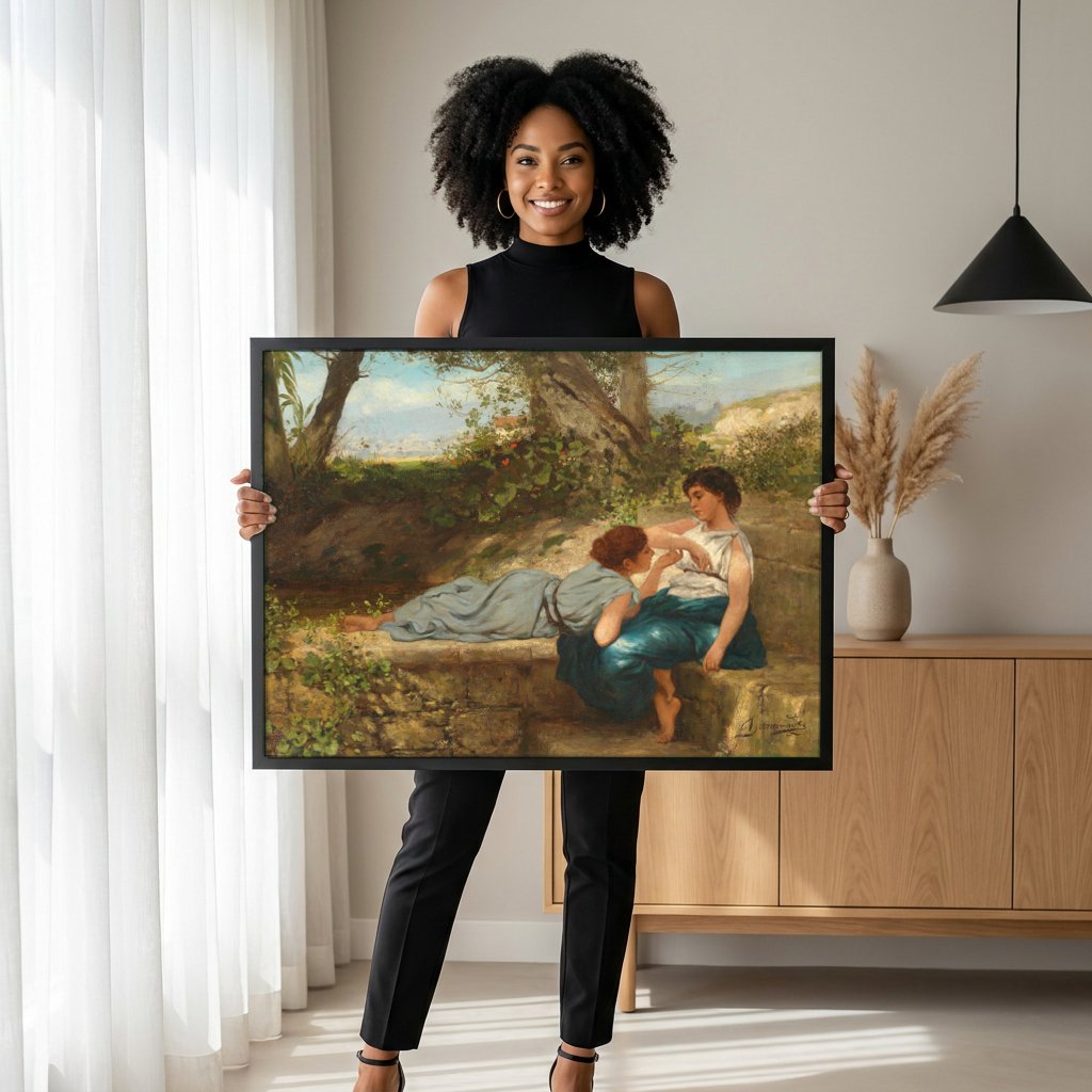 Quadro Decorativo Duas Mulheres no Campo - Henryk Siemiradzki com modelo em ambiente