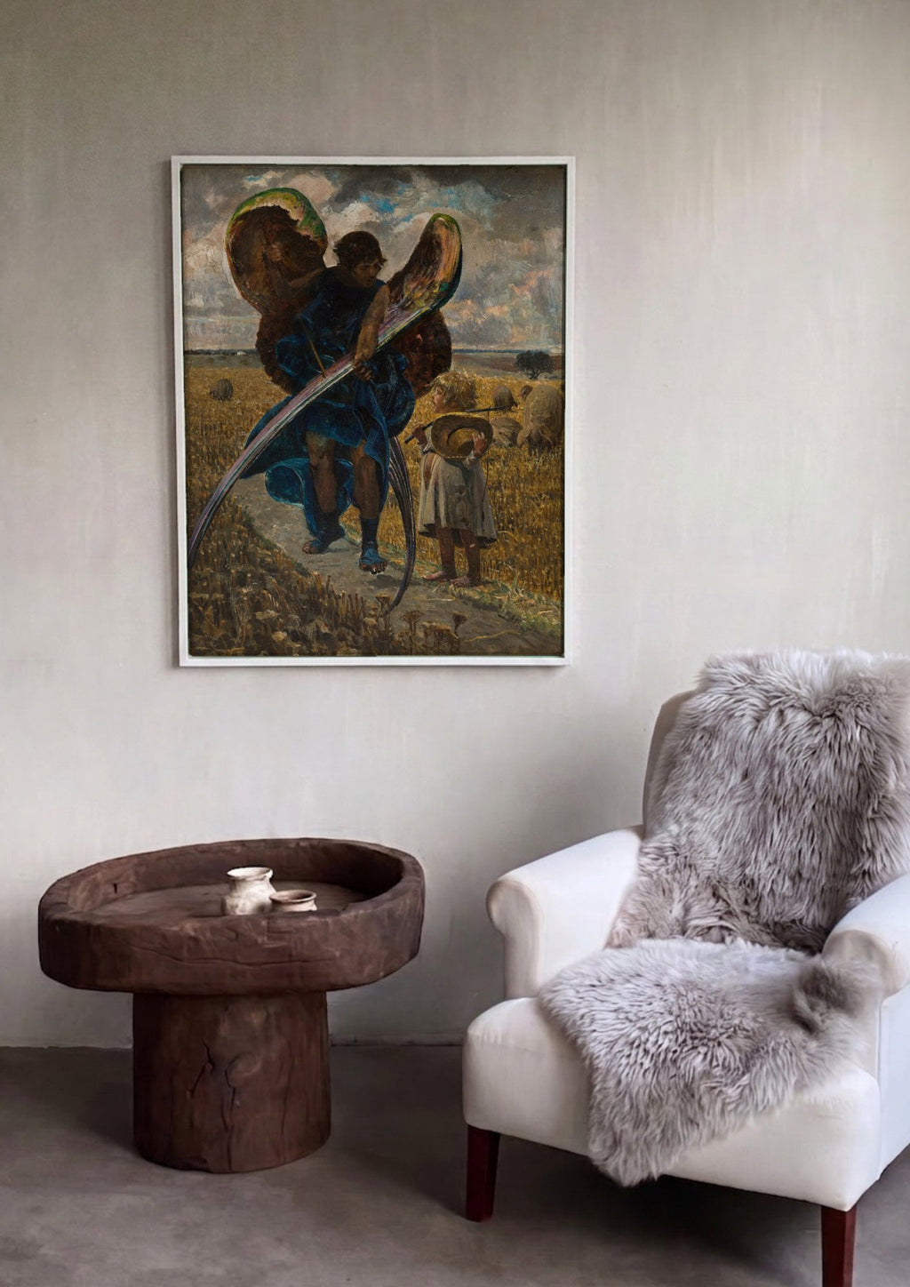 Quadro Decorativo Anjo e Menino no Campo - Jacek Malczewski em ambiente decorado