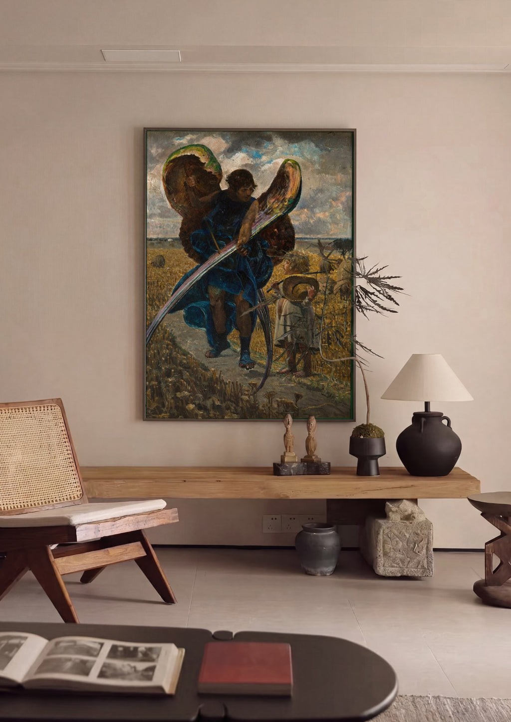 Quadro Decorativo Anjo e Menino no Campo - Jacek Malczewski em ambiente decorado