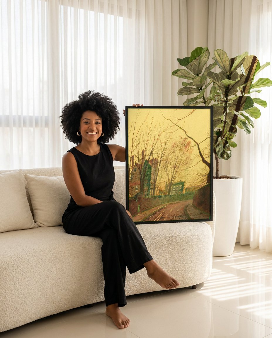 Quadro Decorativo A Rua do Outono - Grimshaw com modelo em ambiente