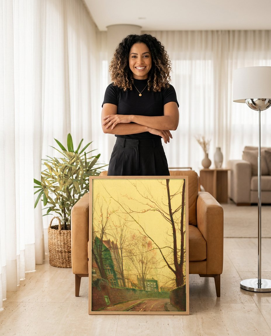 Quadro Decorativo A Rua do Outono - Grimshaw com modelo em ambiente