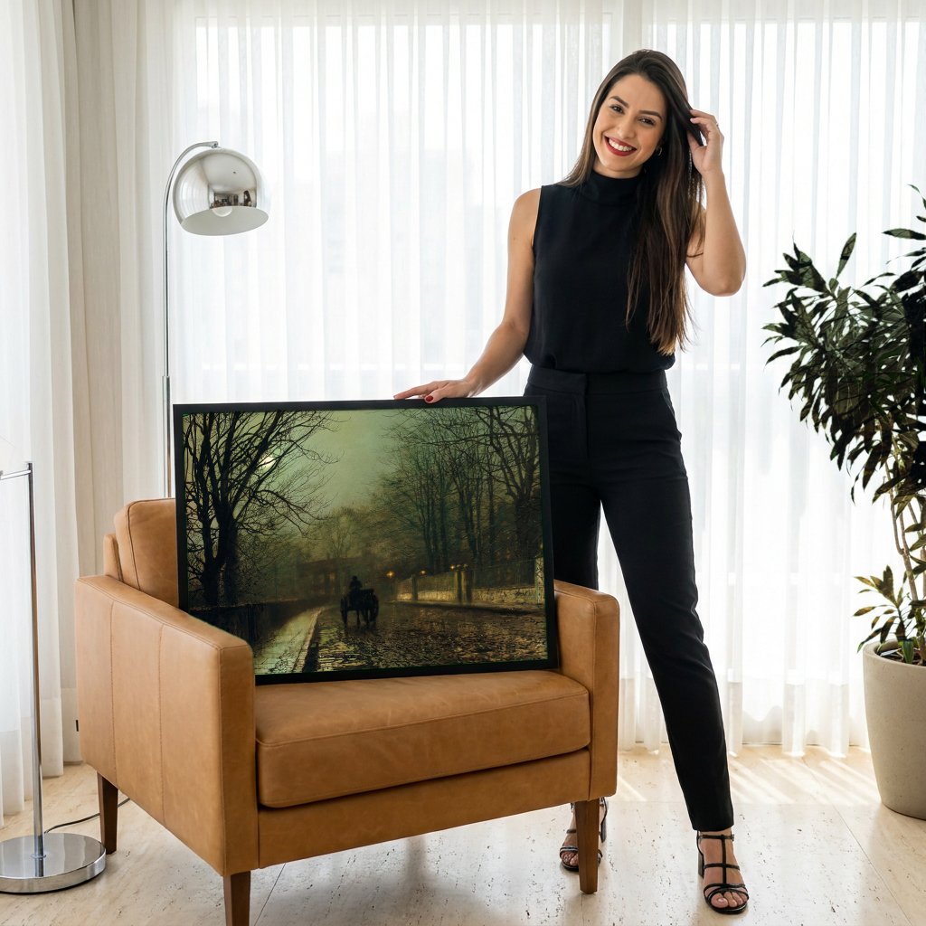 Quadro Decorativo 'Chiswick, Outono' - Grimshaw com modelo em ambiente