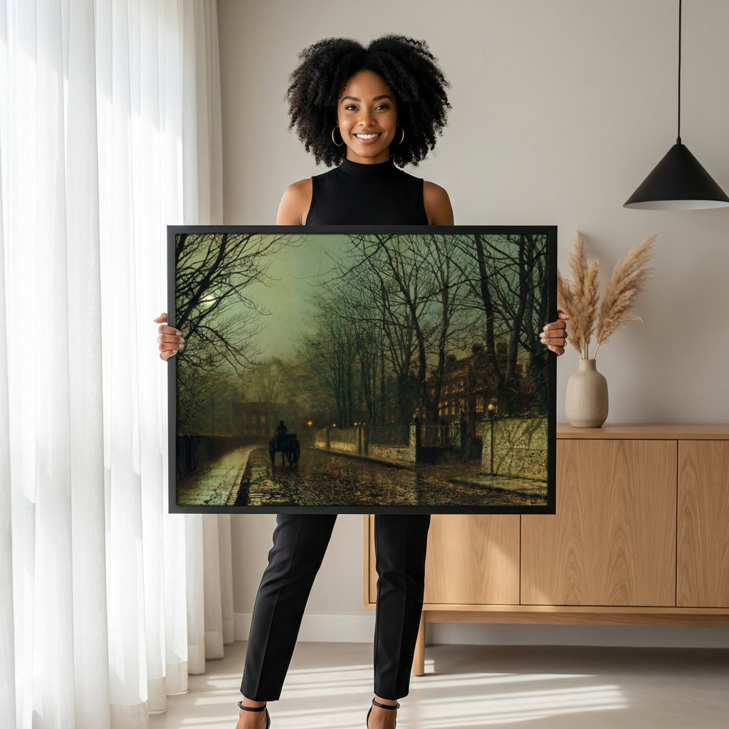 Quadro Decorativo 'Chiswick, Outono' - Grimshaw com modelo em ambiente