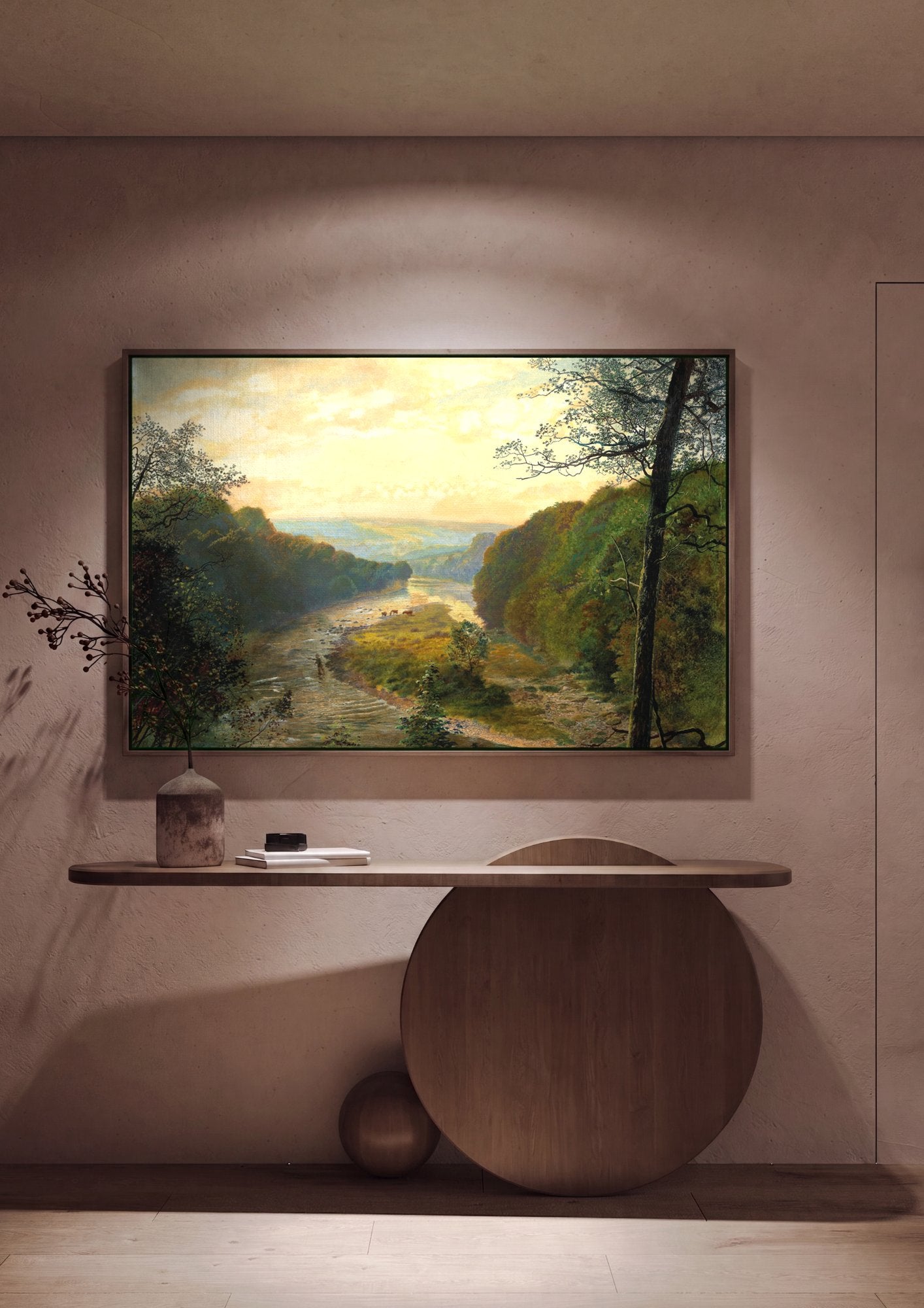 Quadro Decorativo Rio na Floresta - Grimshaw em ambiente decorado