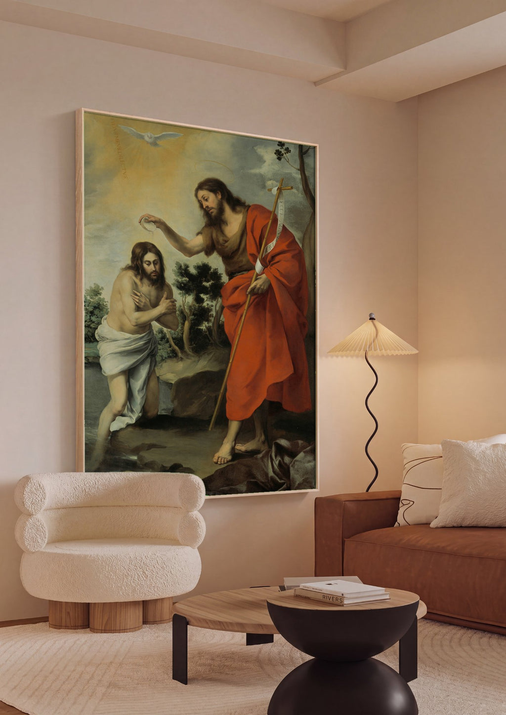 Quadro Decorativo O Batismo de Cristo - Murillo em ambiente decorado