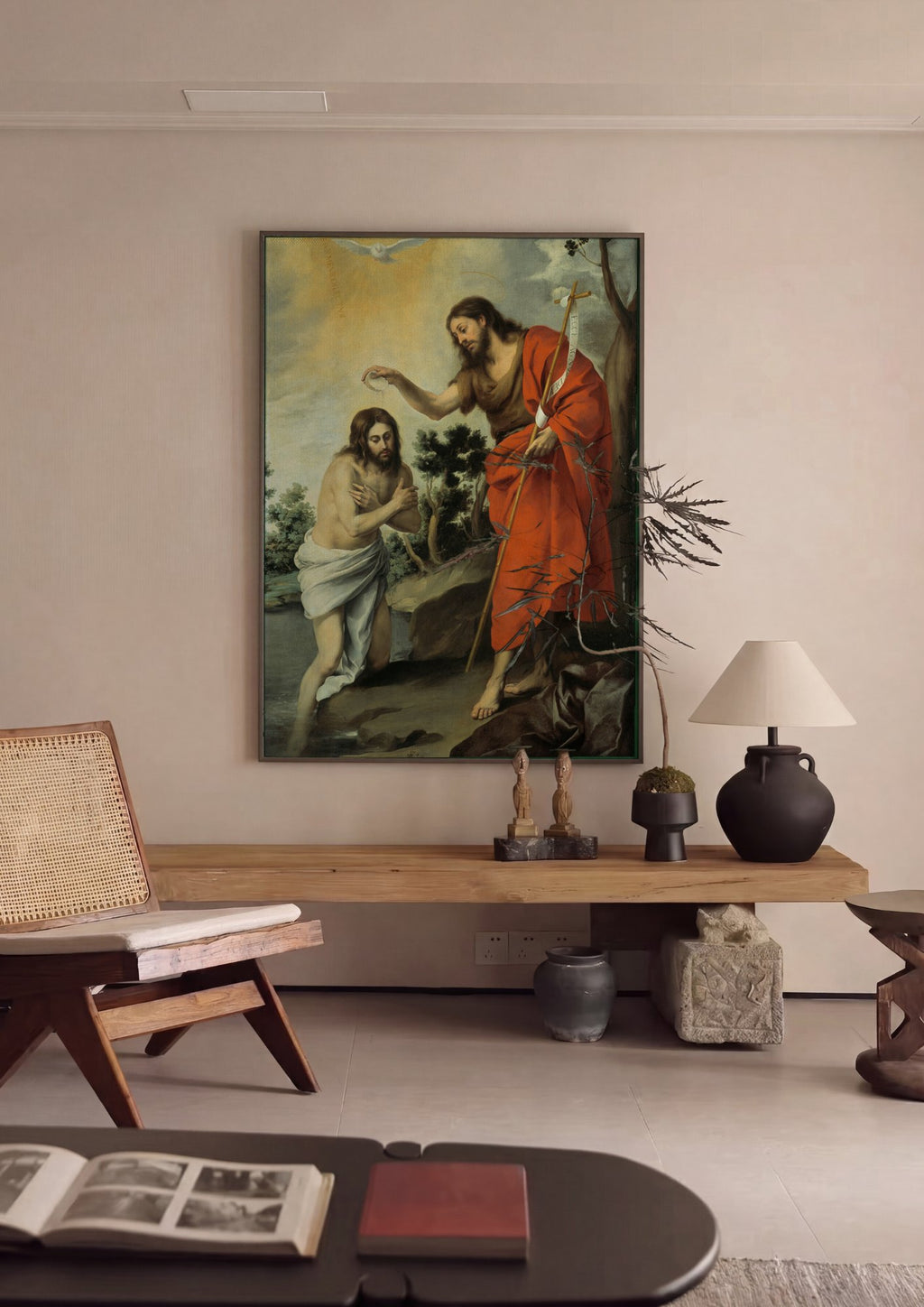 Quadro Decorativo O Batismo de Cristo - Murillo em ambiente decorado