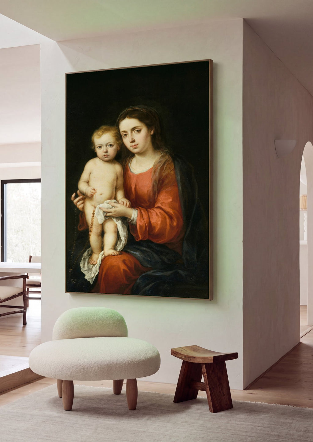 Quadro Decorativo Virgem com o Menino - Murillo em ambiente decorado