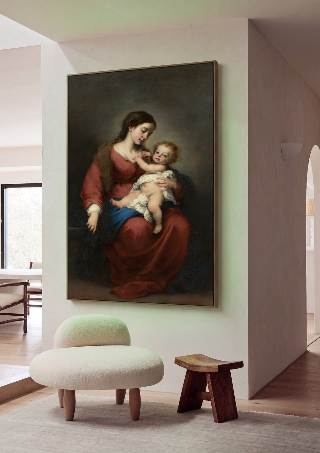 Quadro Decorativo A Virgem e o Menino - Murillo em ambiente decorado