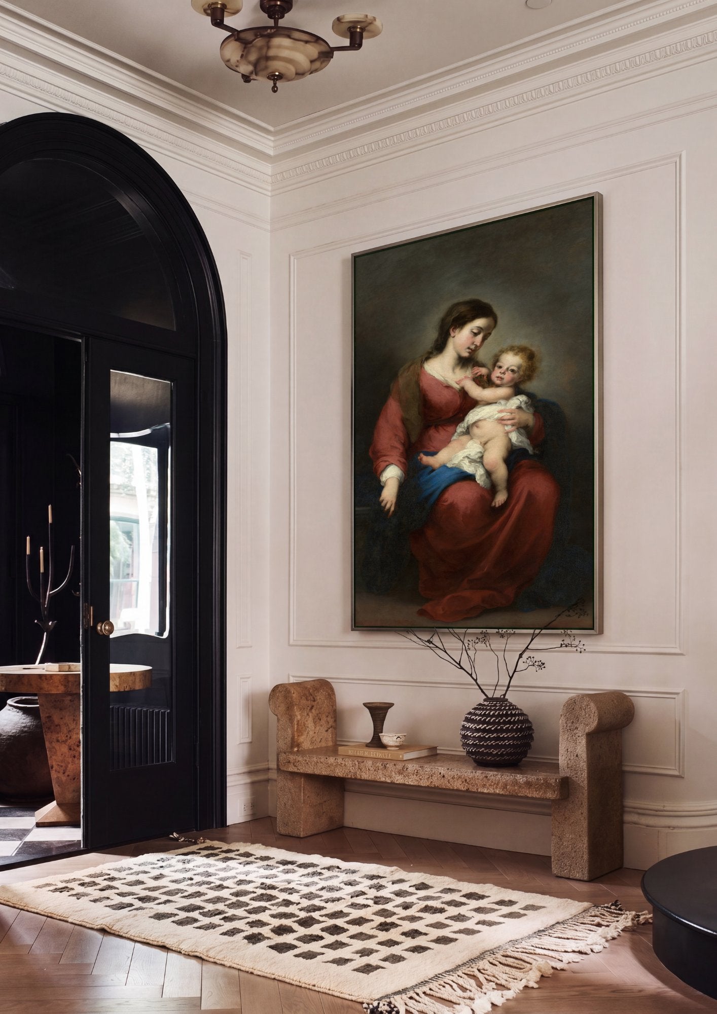 Quadro Decorativo A Virgem e o Menino - Murillo em ambiente decorado