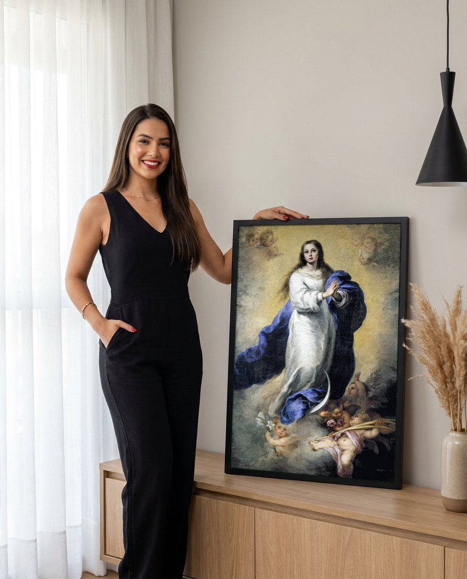Quadro Decorativo Imaculada Conceição - Murillo com modelo em ambiente