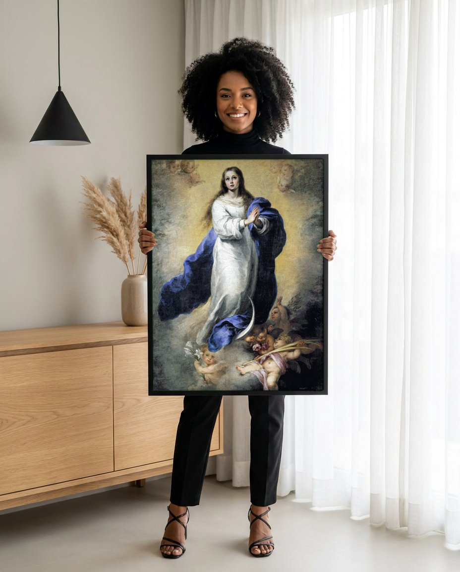 Quadro Decorativo Imaculada Conceição - Murillo com modelo em ambiente