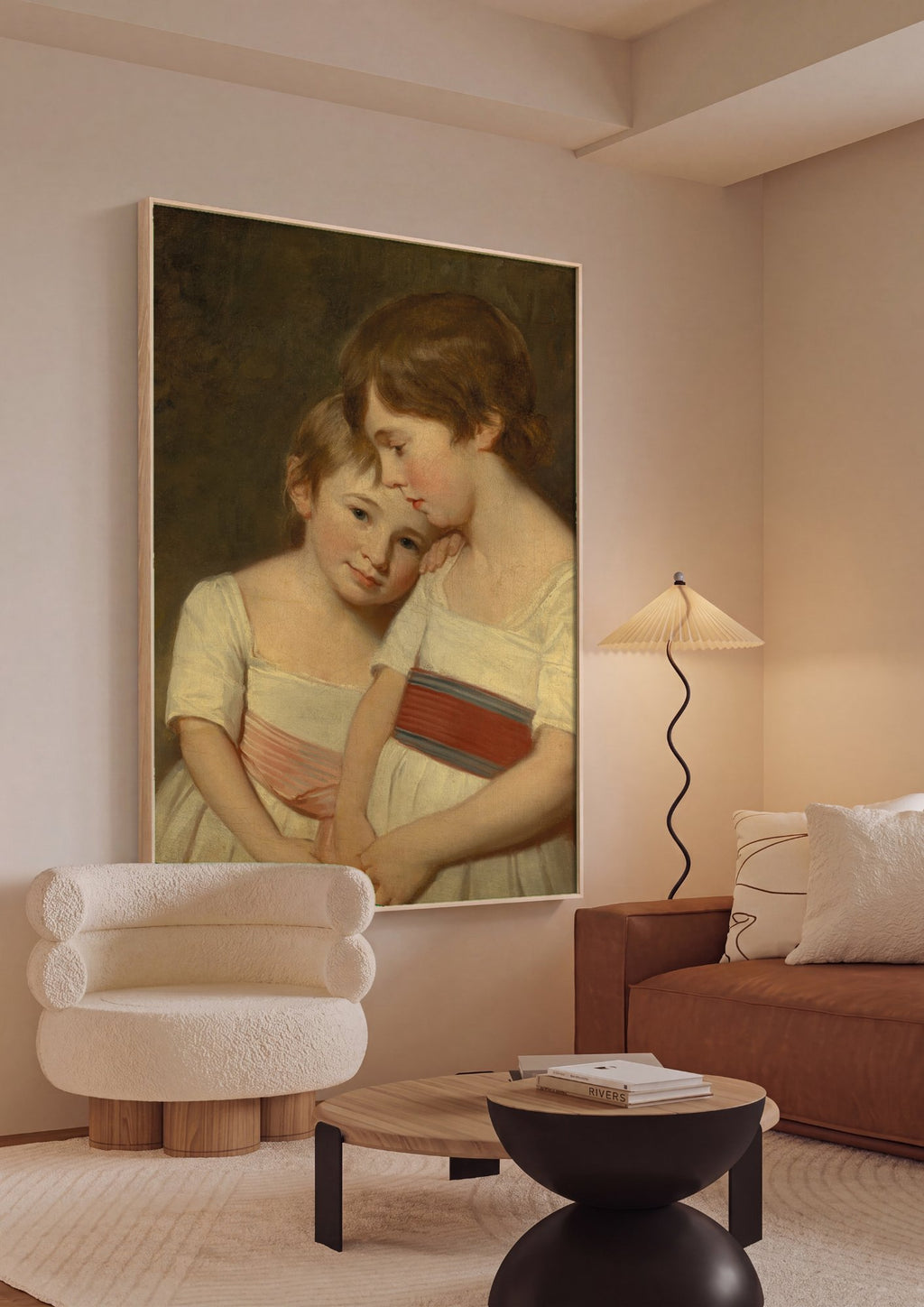 Quadro Decorativo 'As Filhas de Sir Samuel Rush Meyrick' - George Romney em ambiente decorado