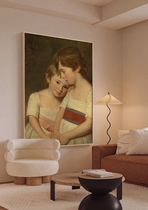 Quadro Decorativo 'As Filhas de Sir Samuel Rush Meyrick' - George Romney em ambiente decorado