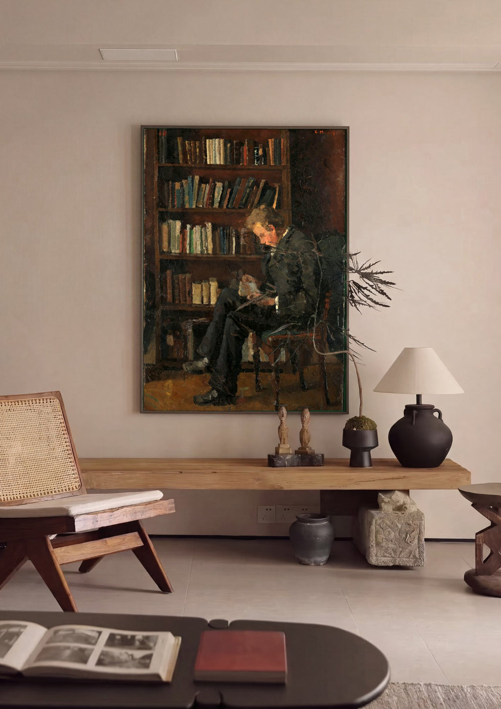Quadro Decorativo Homem Lendo - Edvard Munch em ambiente decorado