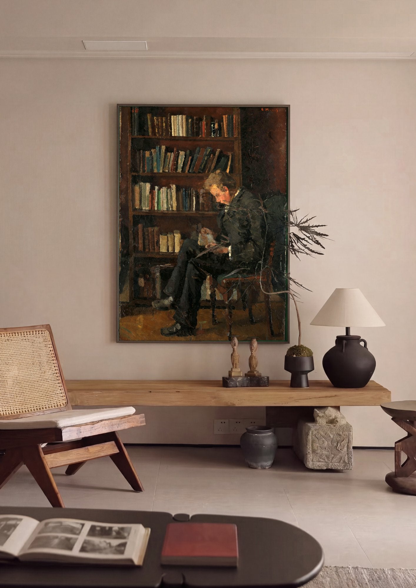Quadro Decorativo Homem Lendo - Edvard Munch em ambiente decorado