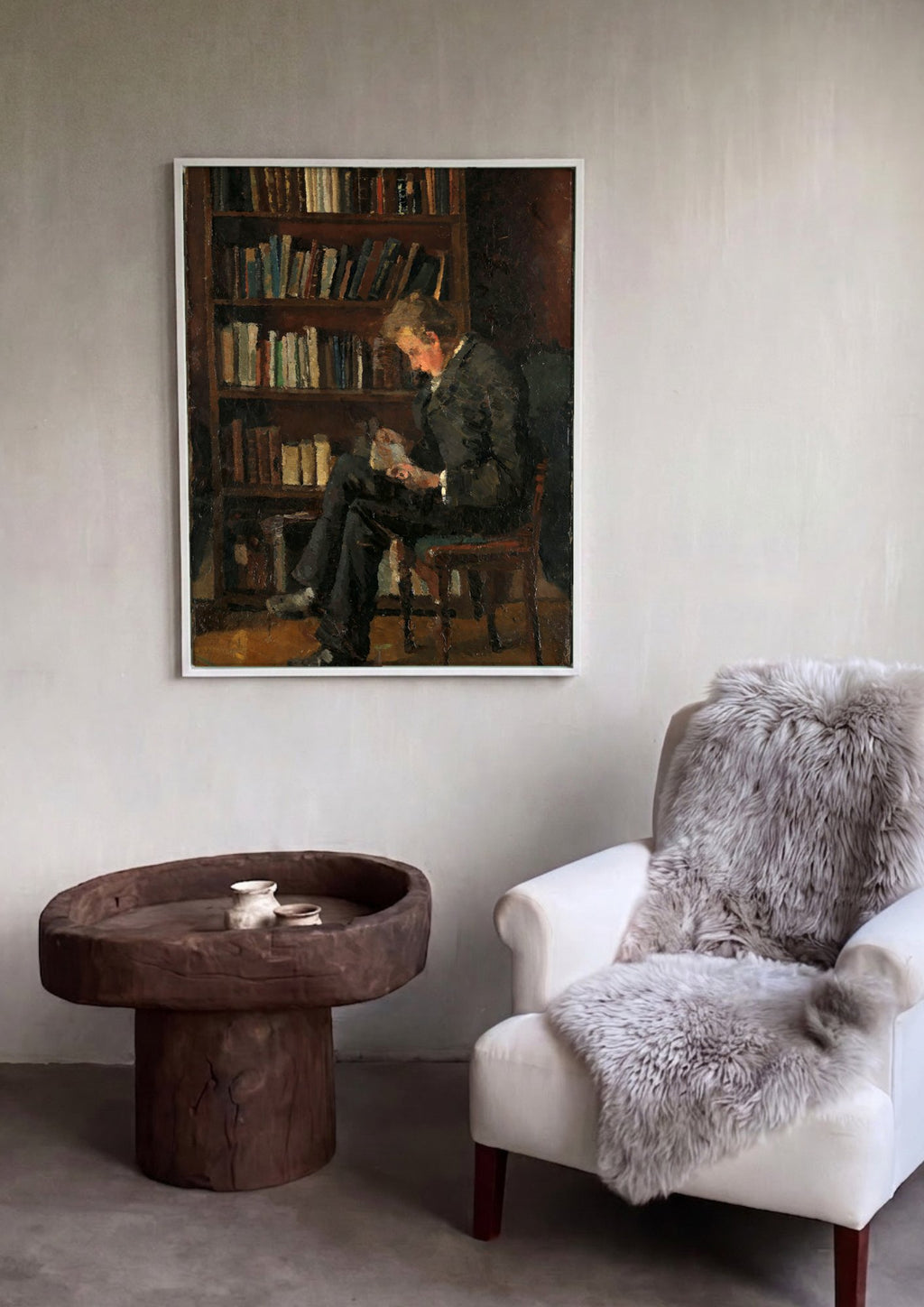 Quadro Decorativo Homem Lendo - Edvard Munch em ambiente decorado
