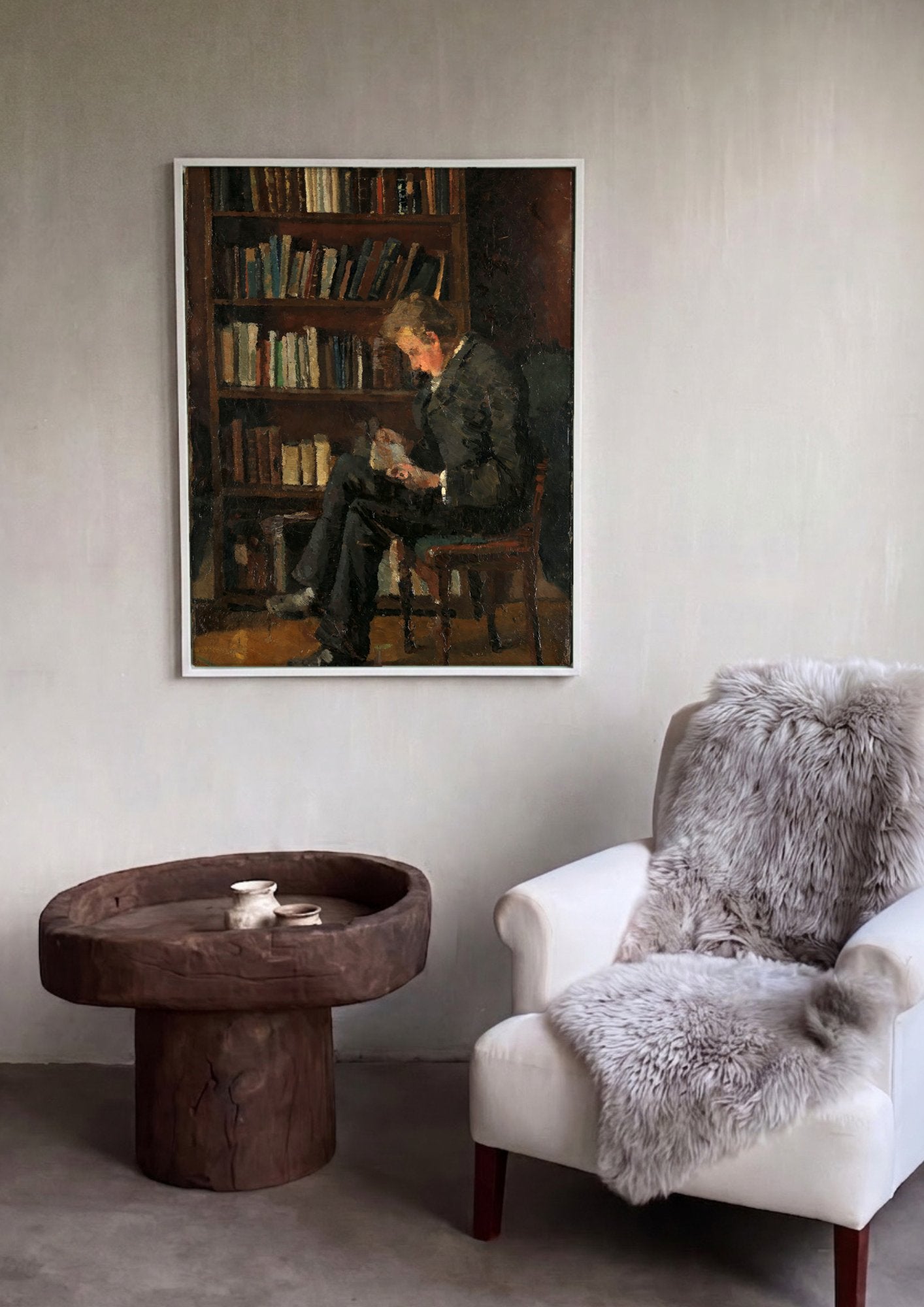 Quadro Decorativo Homem Lendo - Edvard Munch em ambiente decorado