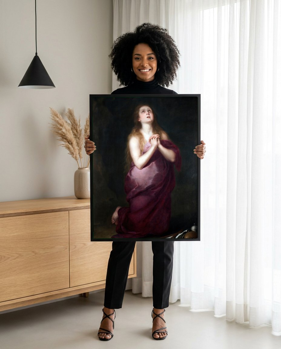 Quadro Decorativo Madalena Penitente - Murillo com modelo em ambiente