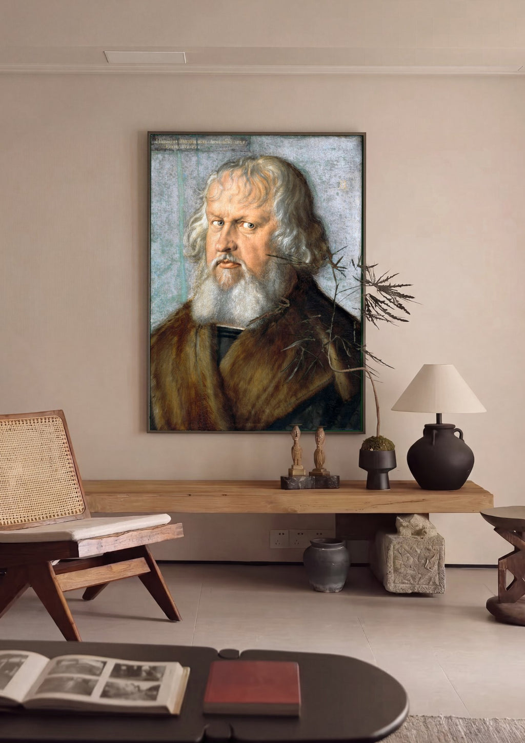 Quadro Decorativo Retrato de Hieronymus Holzschuher - Dürer em ambiente decorado