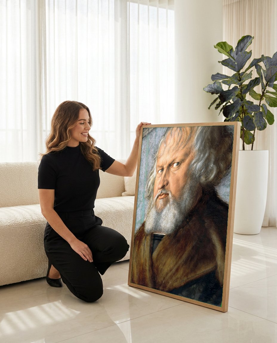 Quadro Decorativo Retrato de Hieronymus Holzschuher - Dürer com modelo em ambiente