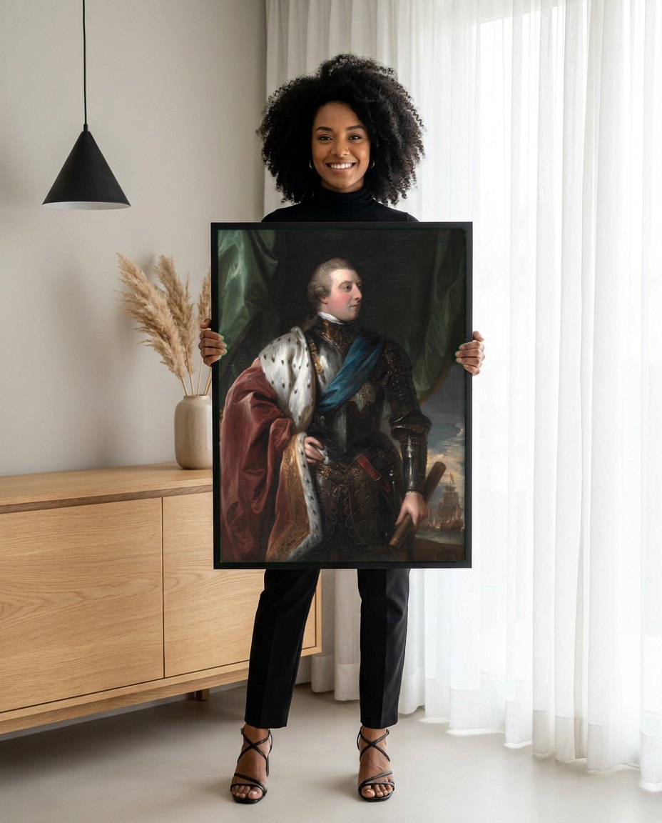 Quadro Decorativo Retrato Real - Benjamin West | modelo apresentando o quadro emoldurado