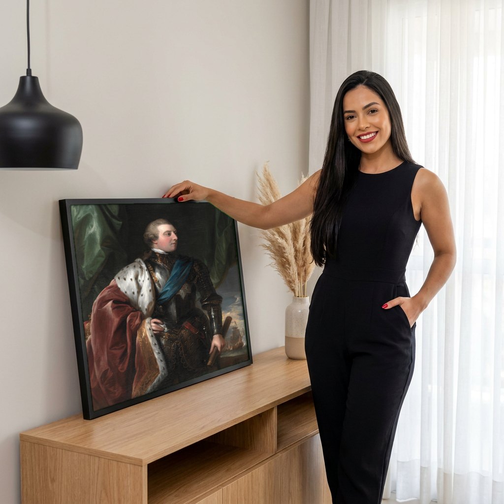 Quadro Decorativo Retrato Real - Benjamin West | modelo apresentando o quadro emoldurado