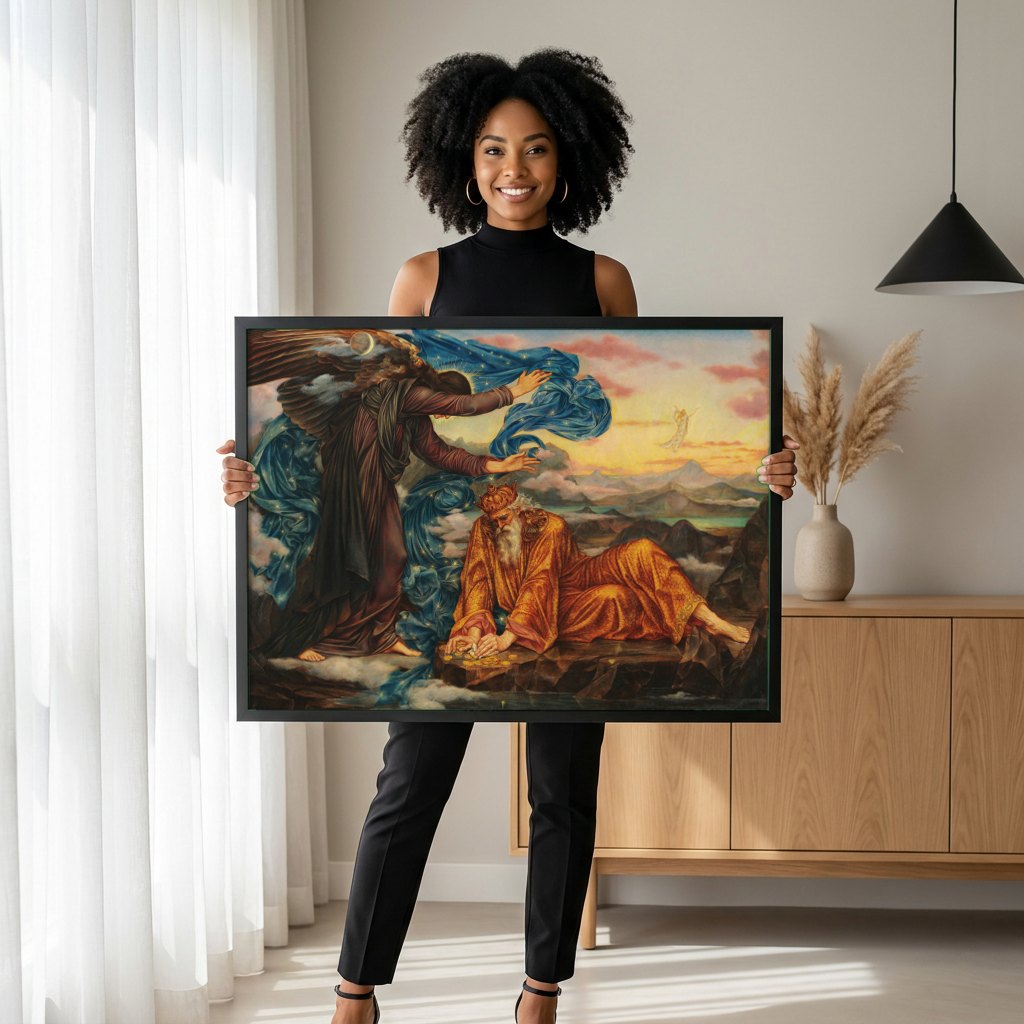Quadro Decorativo 'O Anjo da Morte' - Evelyn De Morgan | modelo apresentando o quadro emoldurado