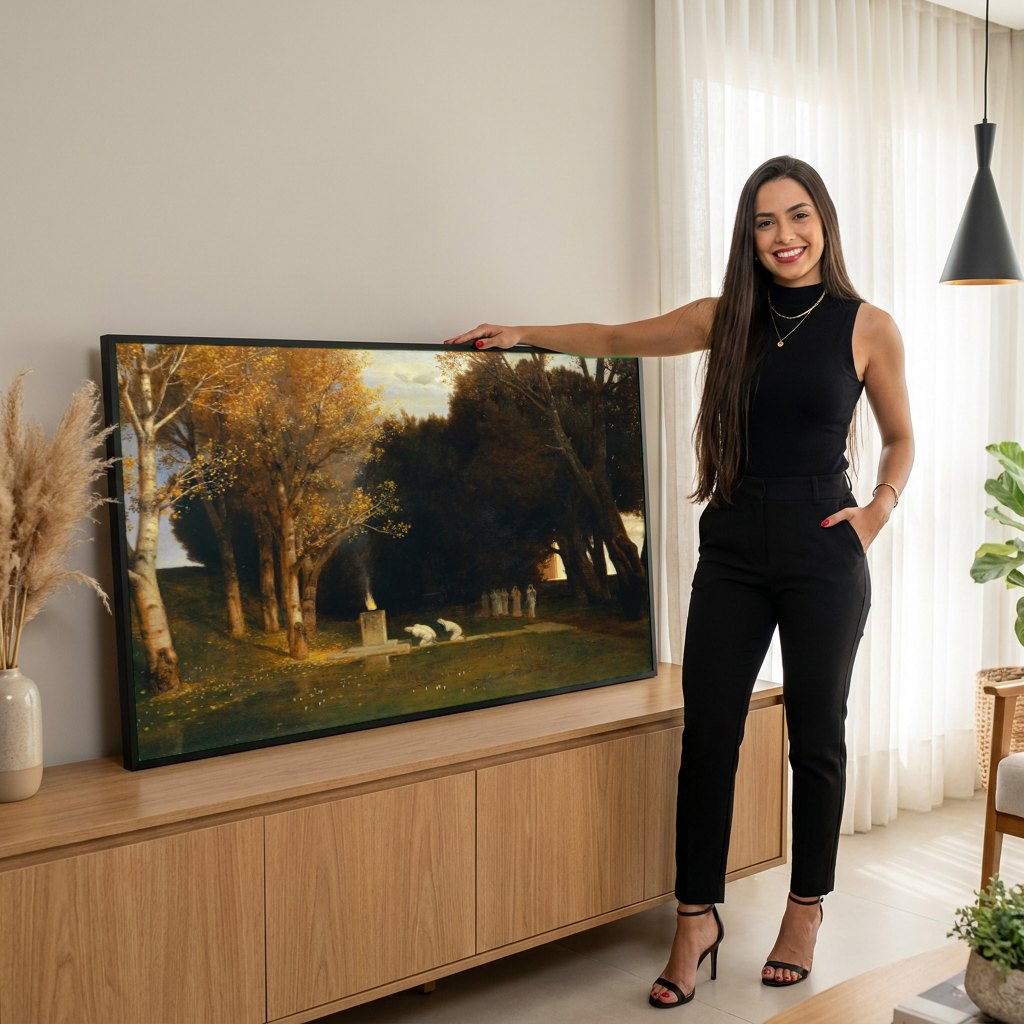 Quadro Decorativo O Santuário de Pan - Arnold Böcklin | modelo apresentando o quadro emoldurado