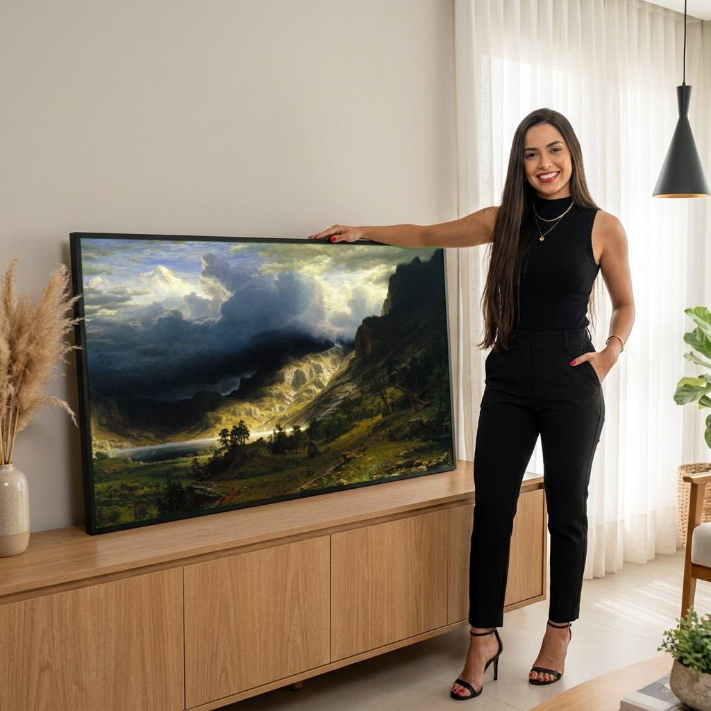 Quadro Decorativo A Tempestade na Montanha - Albert Bierstadt | modelo apresentando o quadro emoldurado