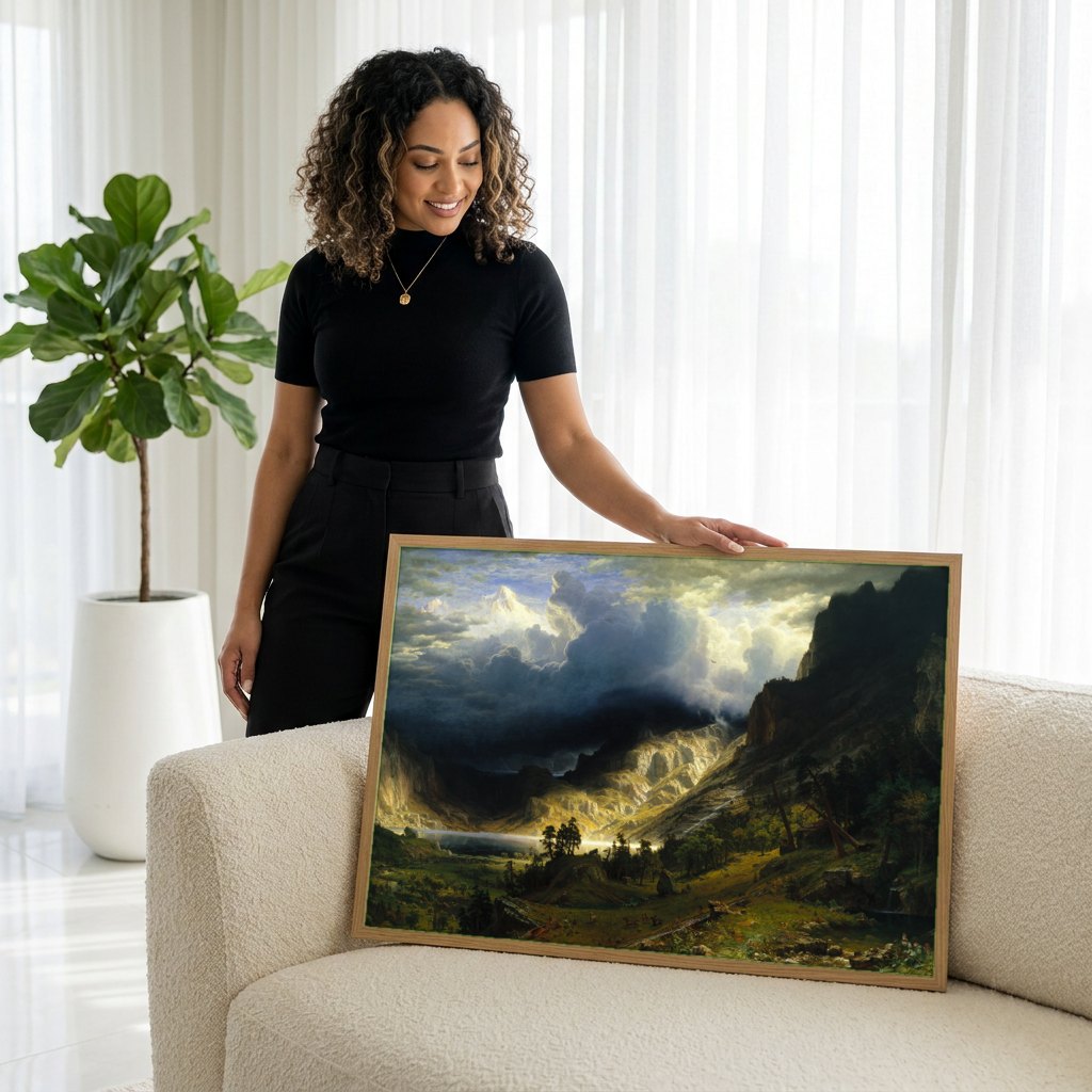 Quadro Decorativo A Tempestade na Montanha - Albert Bierstadt | modelo apresentando o quadro emoldurado