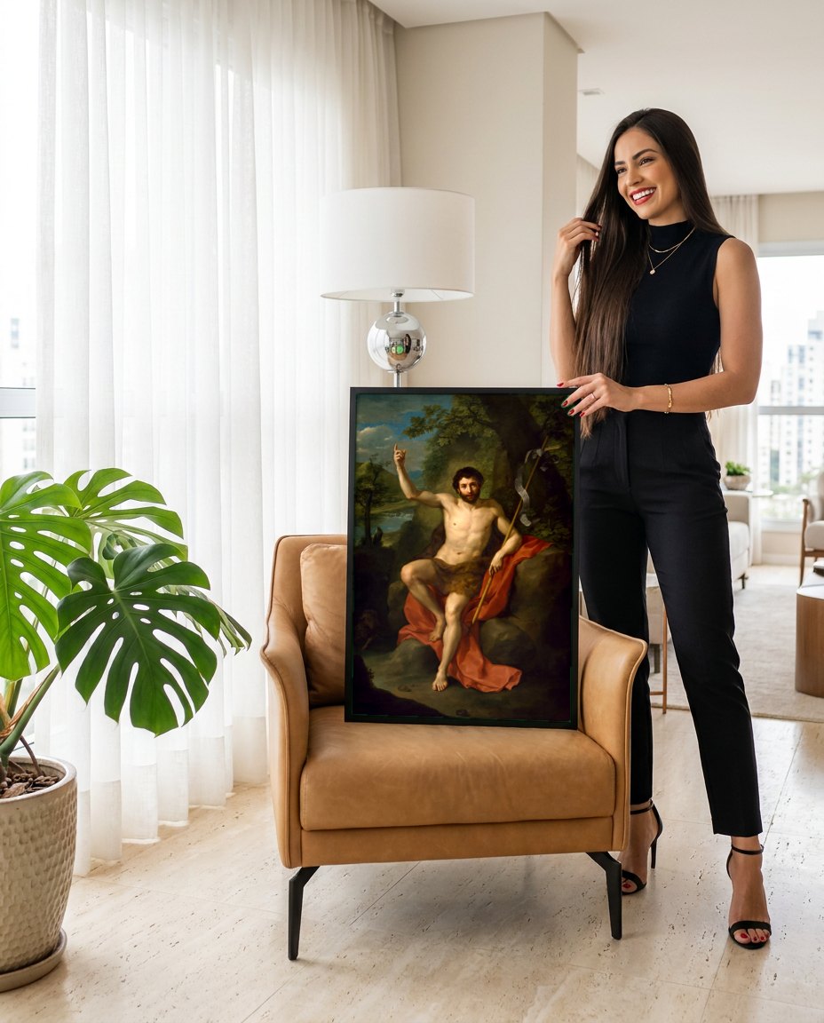 Quadro Decorativo São João Batista - Anton Raphael Mengs | modelo apresentando o quadro emoldurado